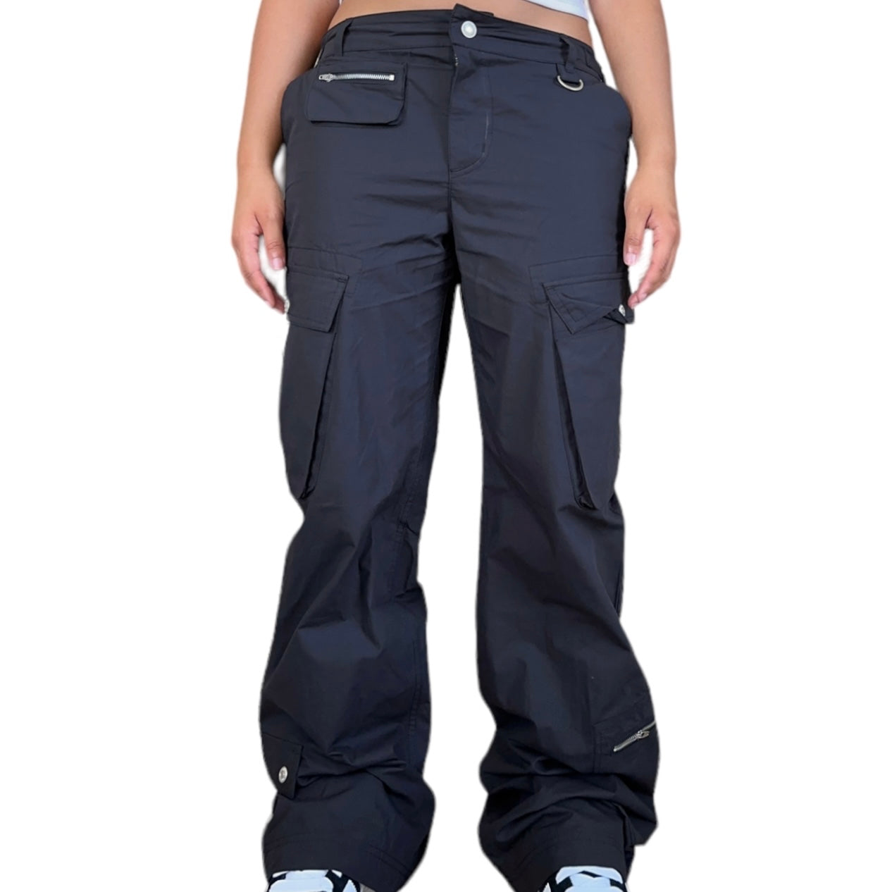 Black Low Rise Bootcut Cargo Pants
