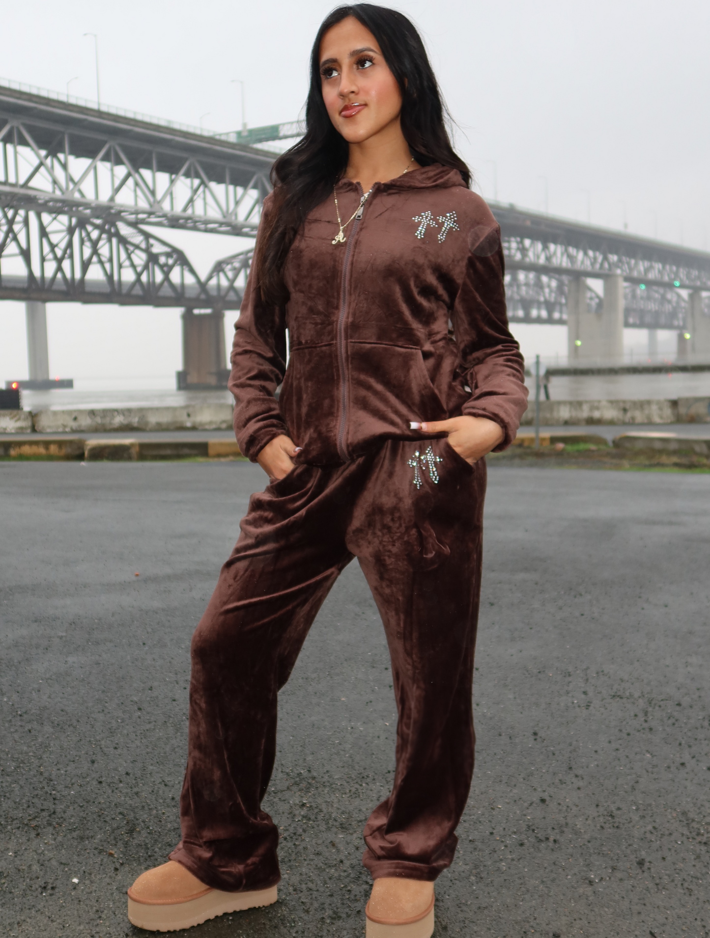 Brown Heaven Sent Velour Tracksuit