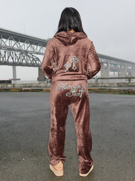 Brown Heaven Sent Velour Tracksuit