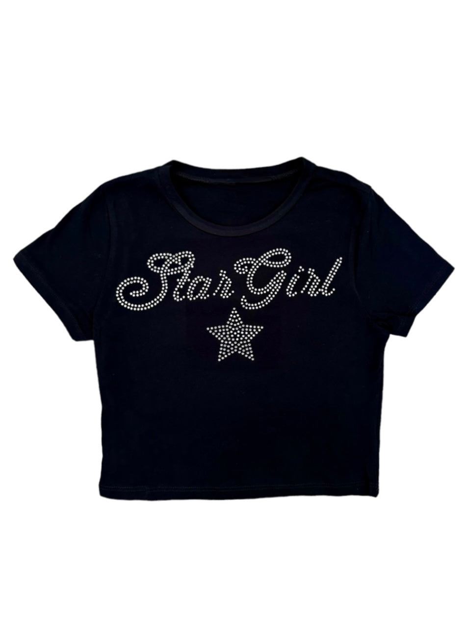 Black Rhinestone Star Girl Crop Top