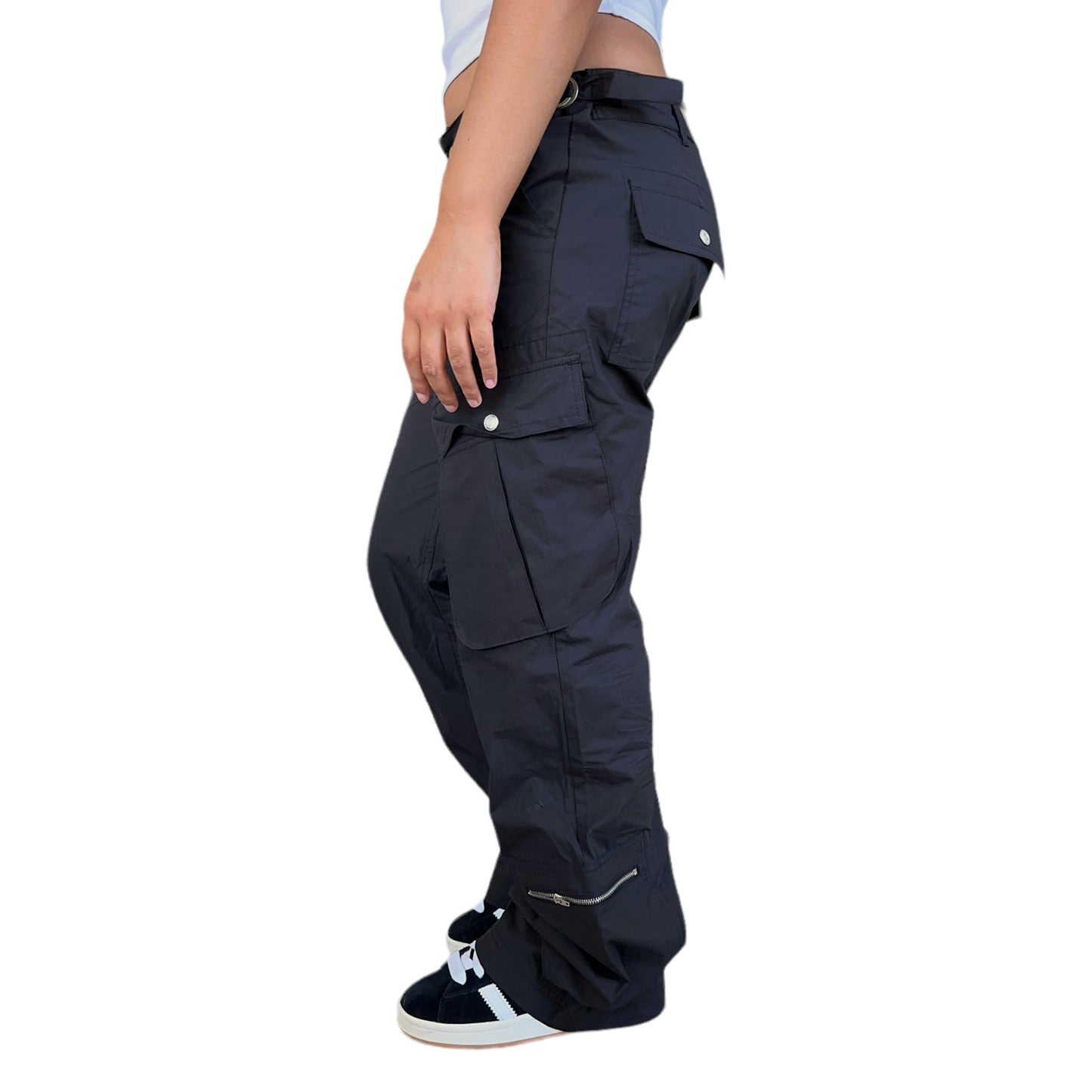 Black Low Rise Bootcut Cargo Pants