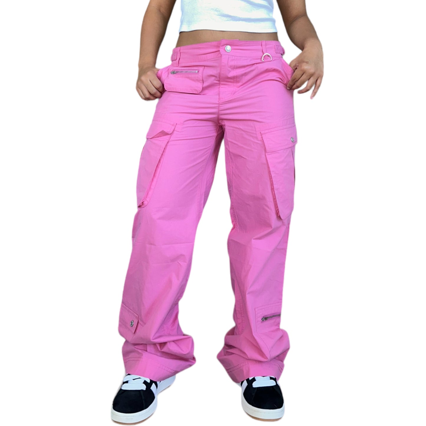 Pink Low Rise Bootcut Cargo Pants