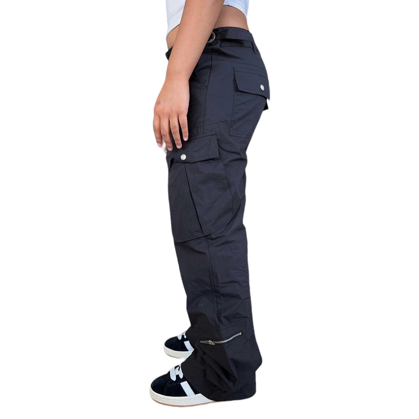 Black Low Rise Bootcut Cargo Pants