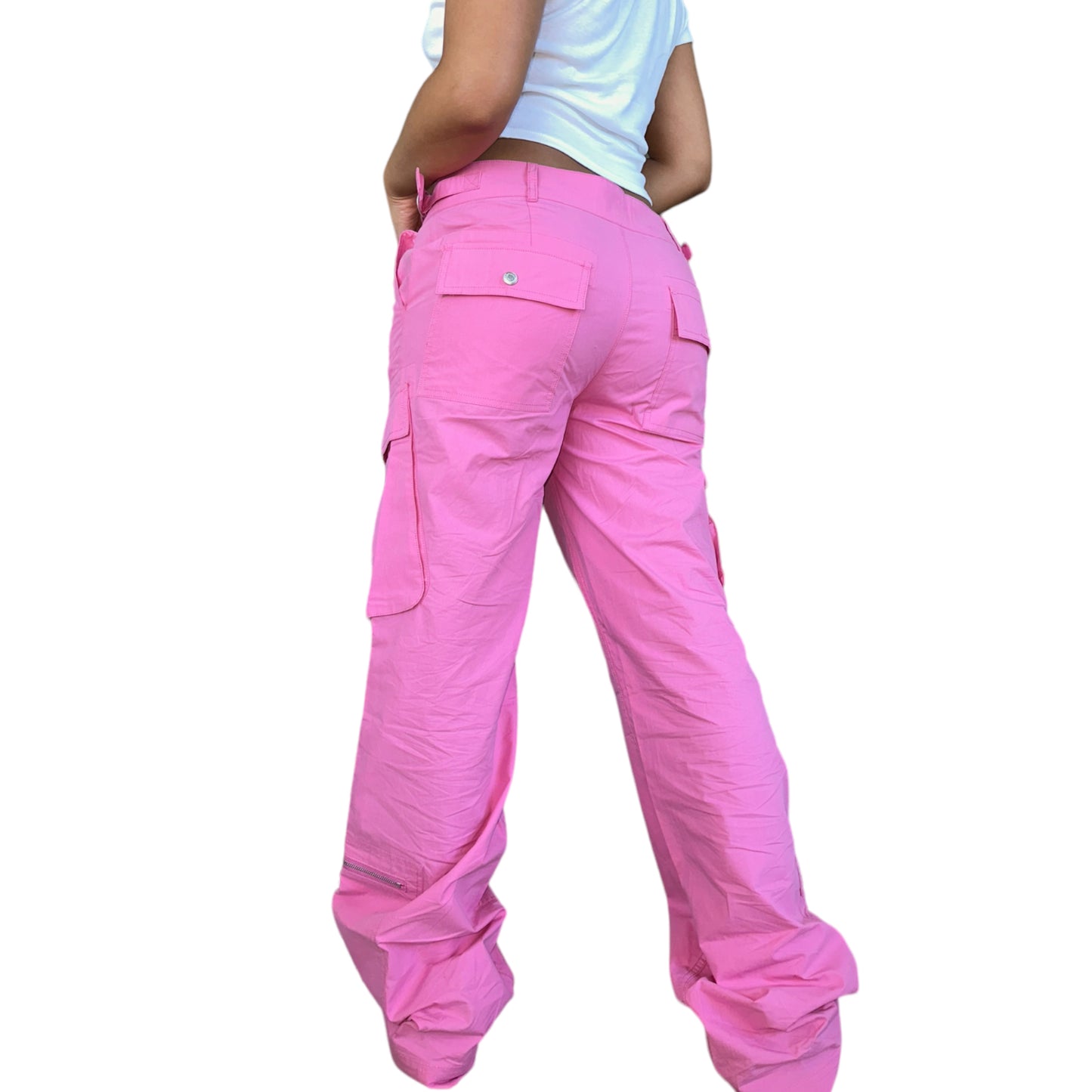 Pink Low Rise Bootcut Cargo Pants