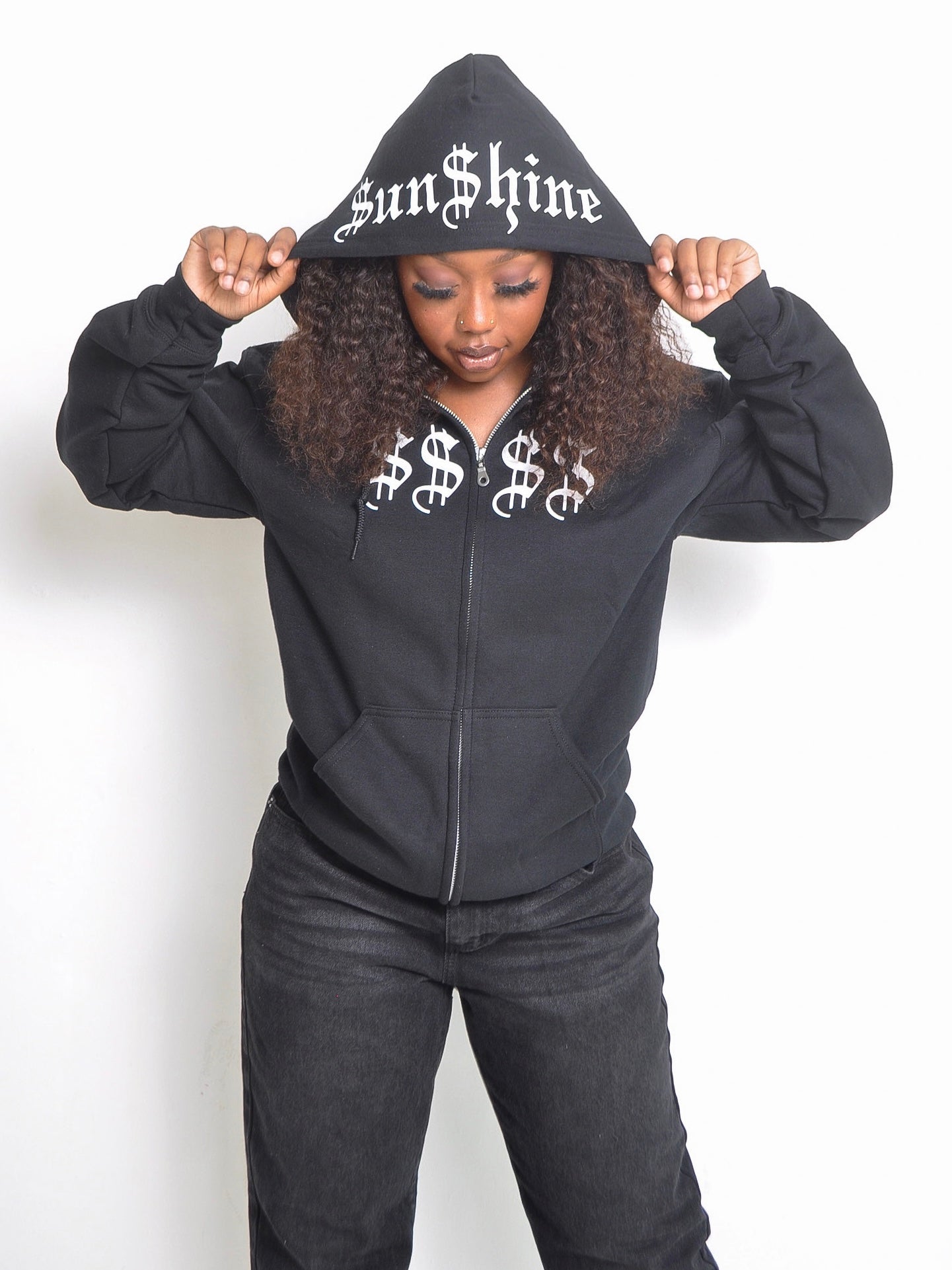 "$$$$" Black Zip Up Hoodie