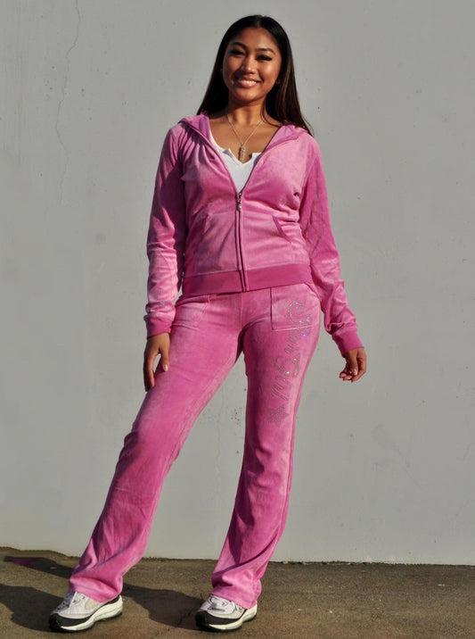 Pink "Stargirl" Velour Rhinestone Tracksuit (Runs Small, Size Up)