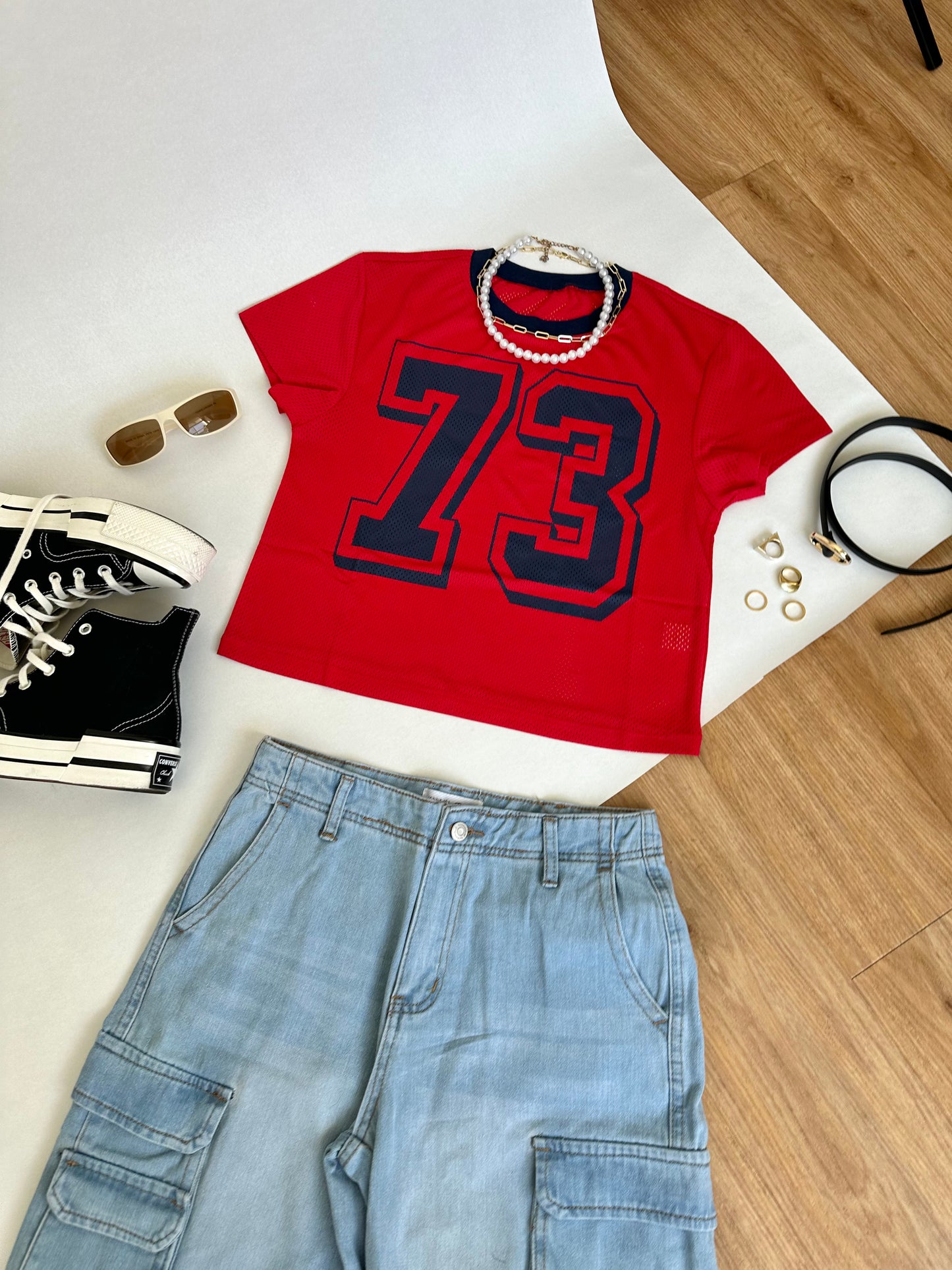 Red & Navy Jersey Top