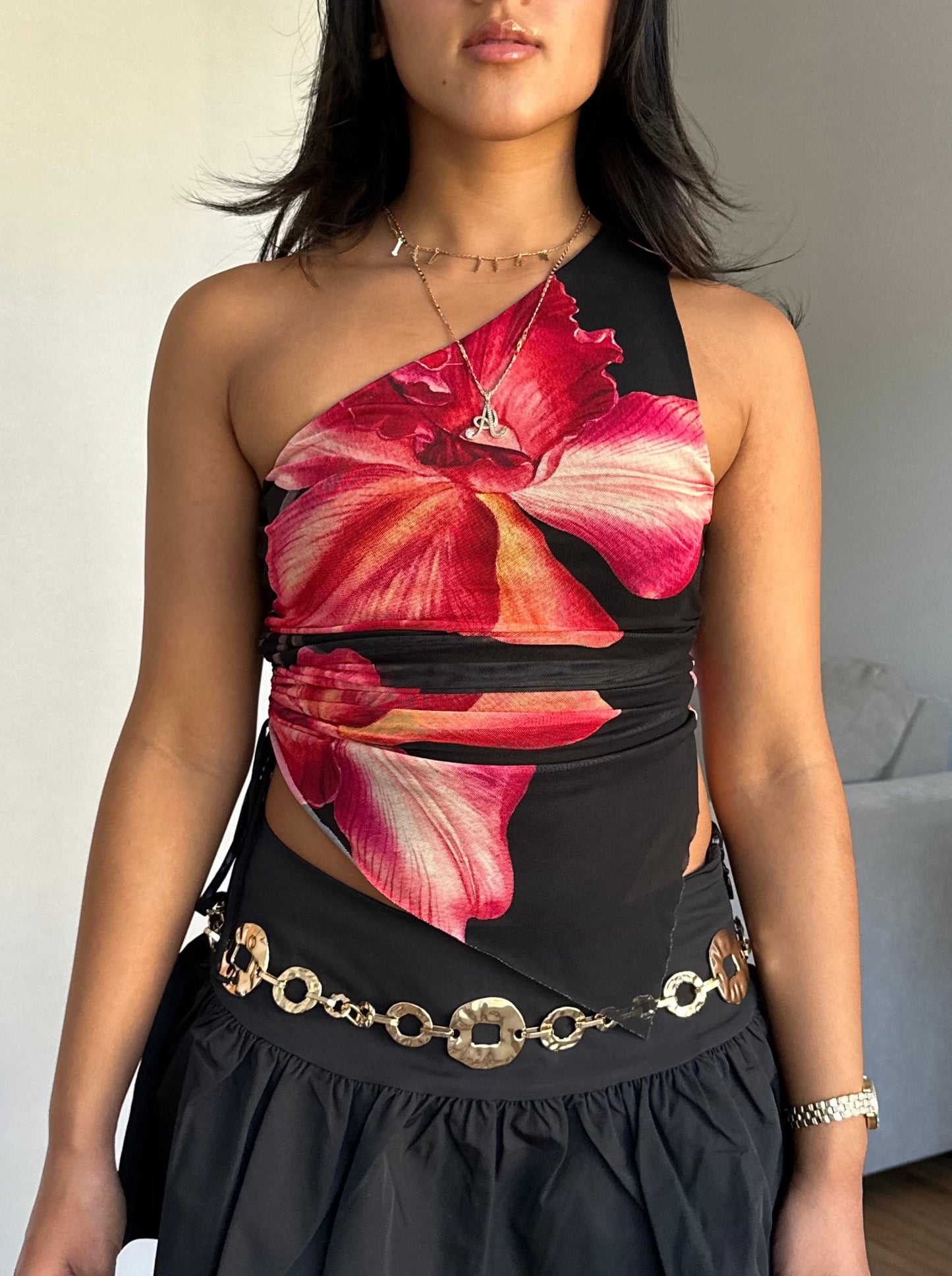 Black & Pink Flower Top