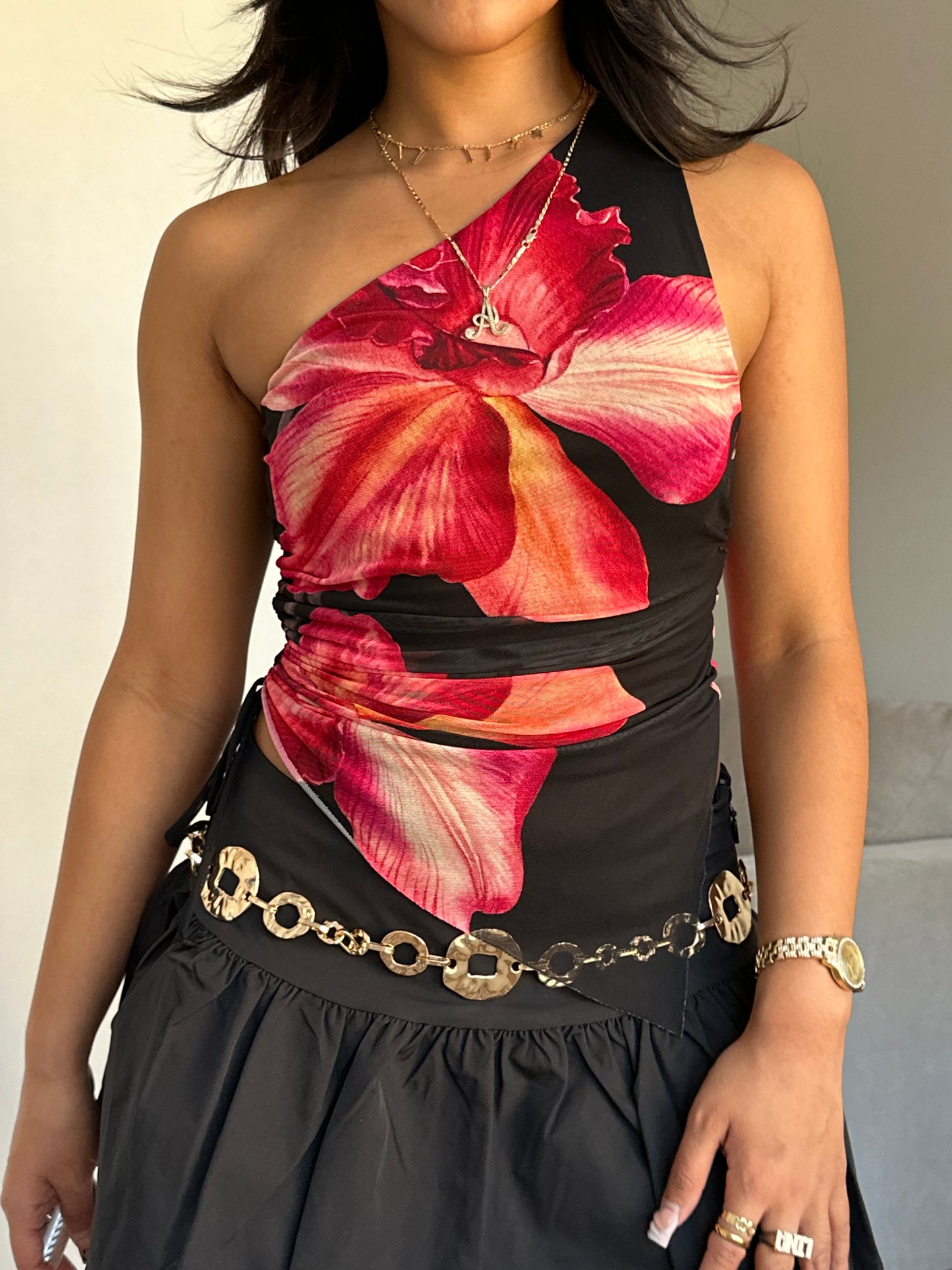 Black & Pink Flower Top