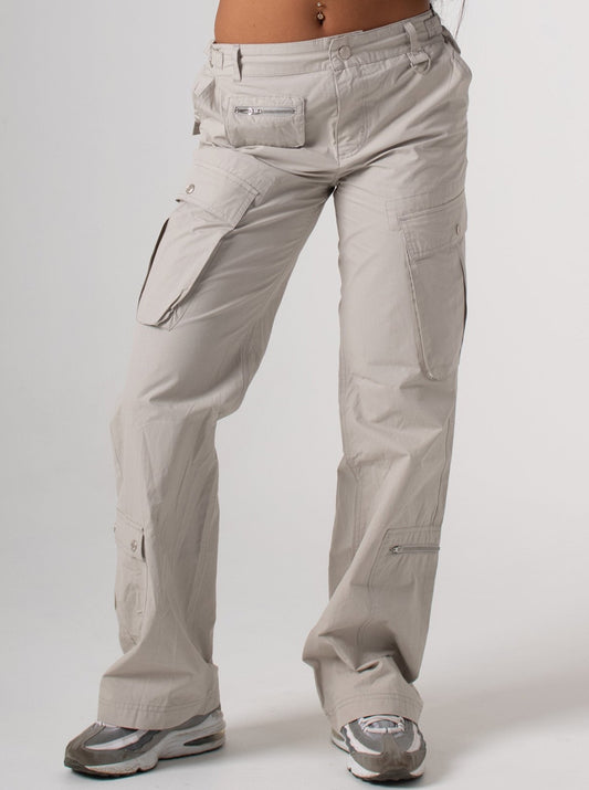 Light Grey Low Rise Bootcut Cargo Pants