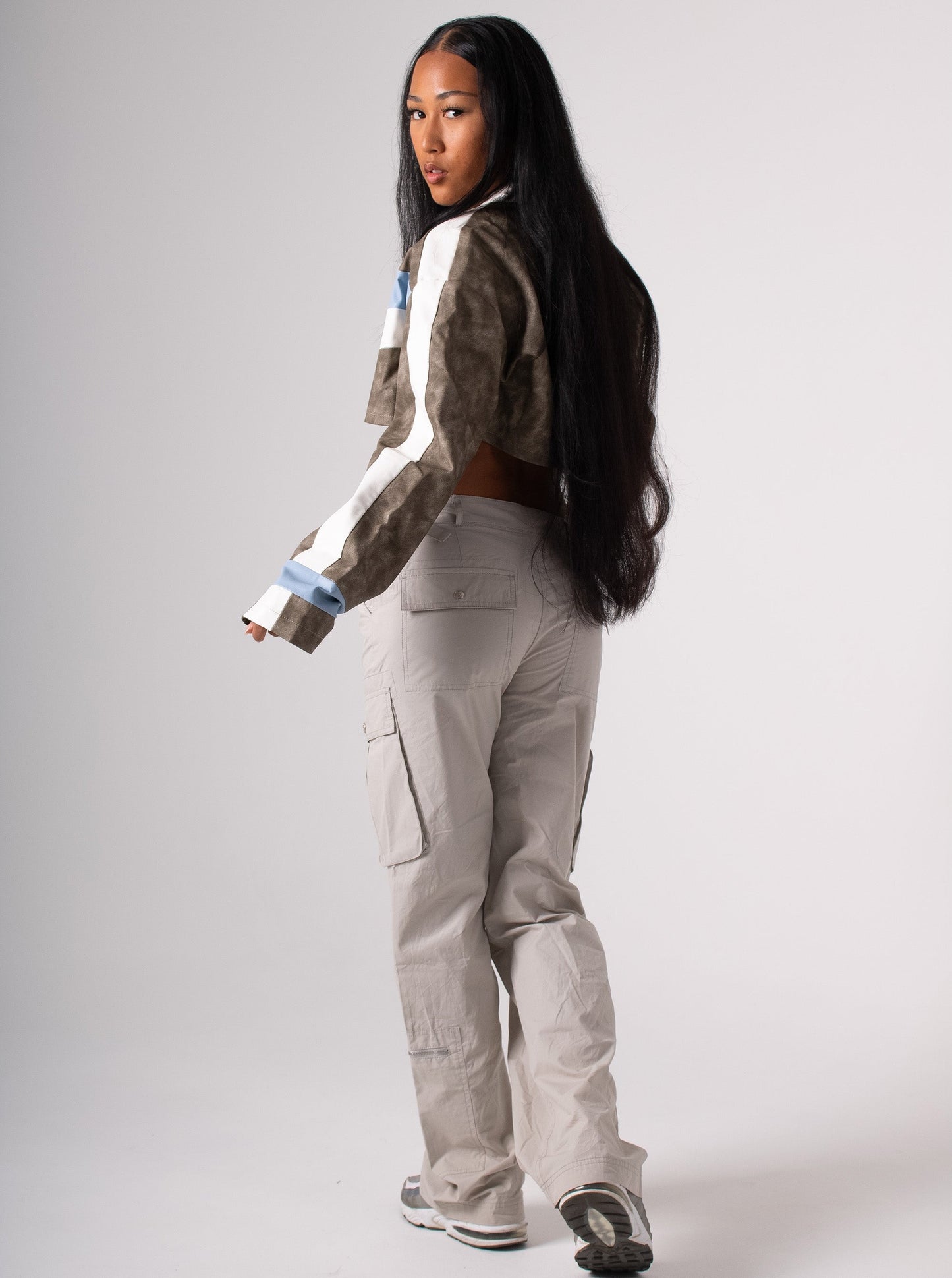 Light Grey Low Rise Bootcut Cargo Pants