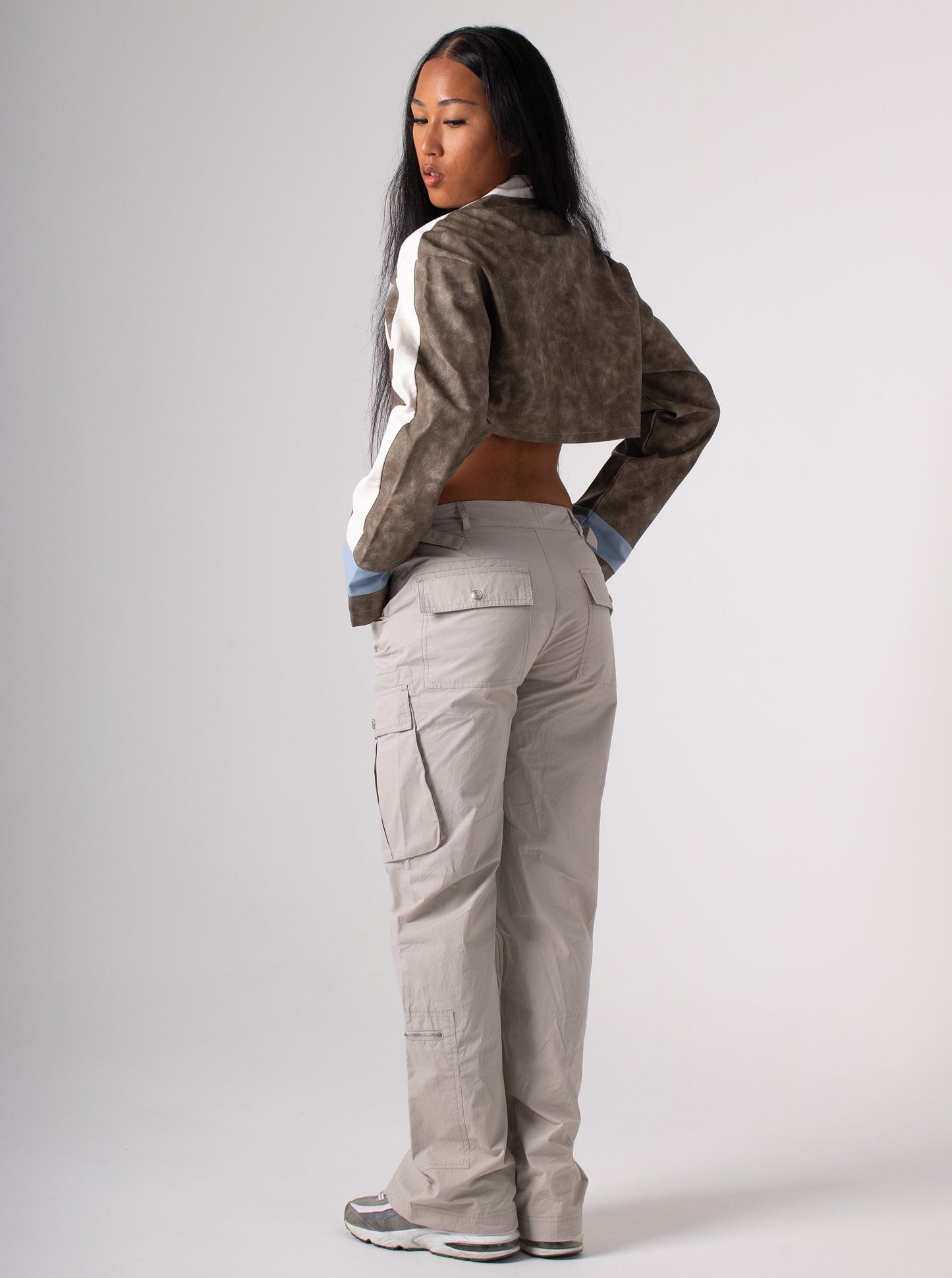 Light Grey Low Rise Bootcut Cargo Pants