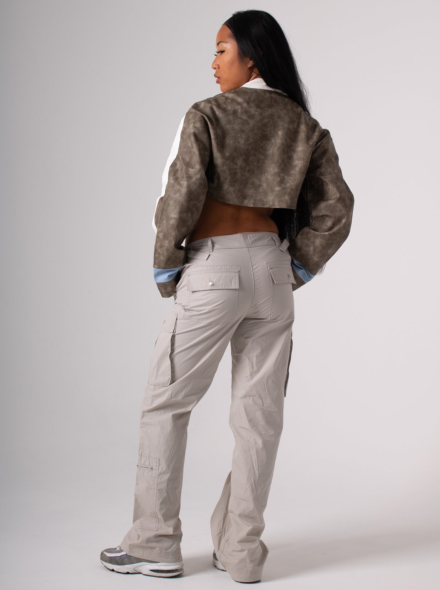 Light Grey Low Rise Bootcut Cargo Pants