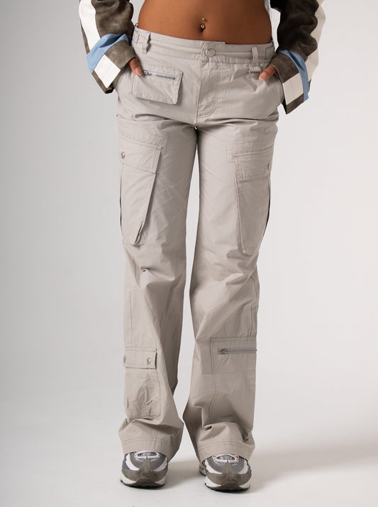 Light Grey Low Rise Bootcut Cargo Pants