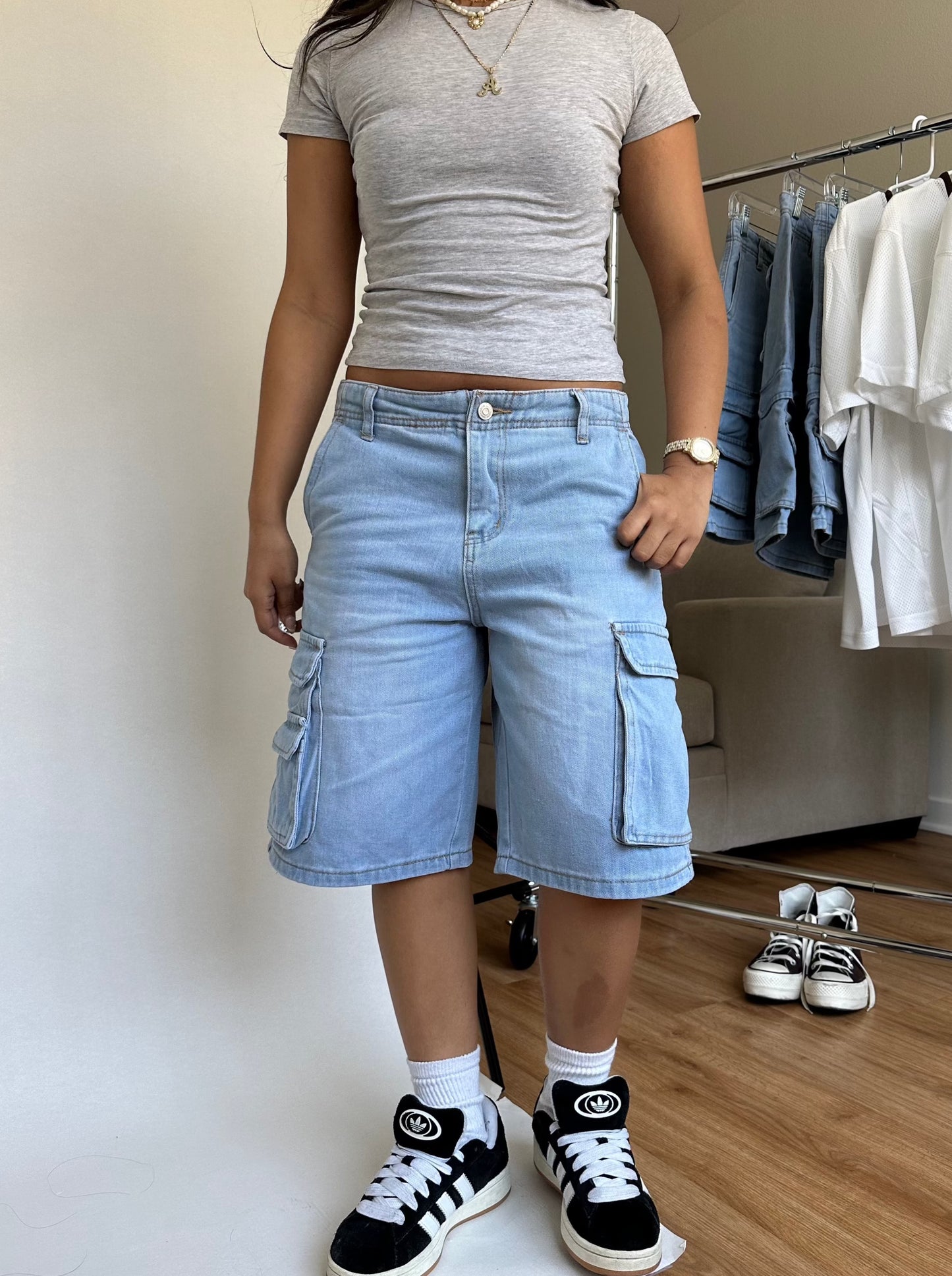 Low Rise Light Wash Denim Jorts