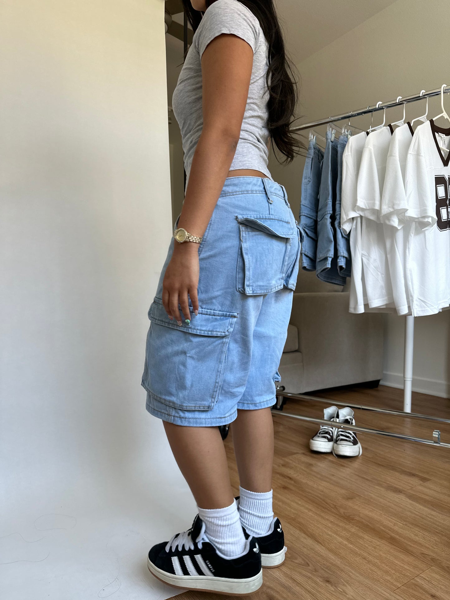 Low Rise Light Wash Denim Jorts