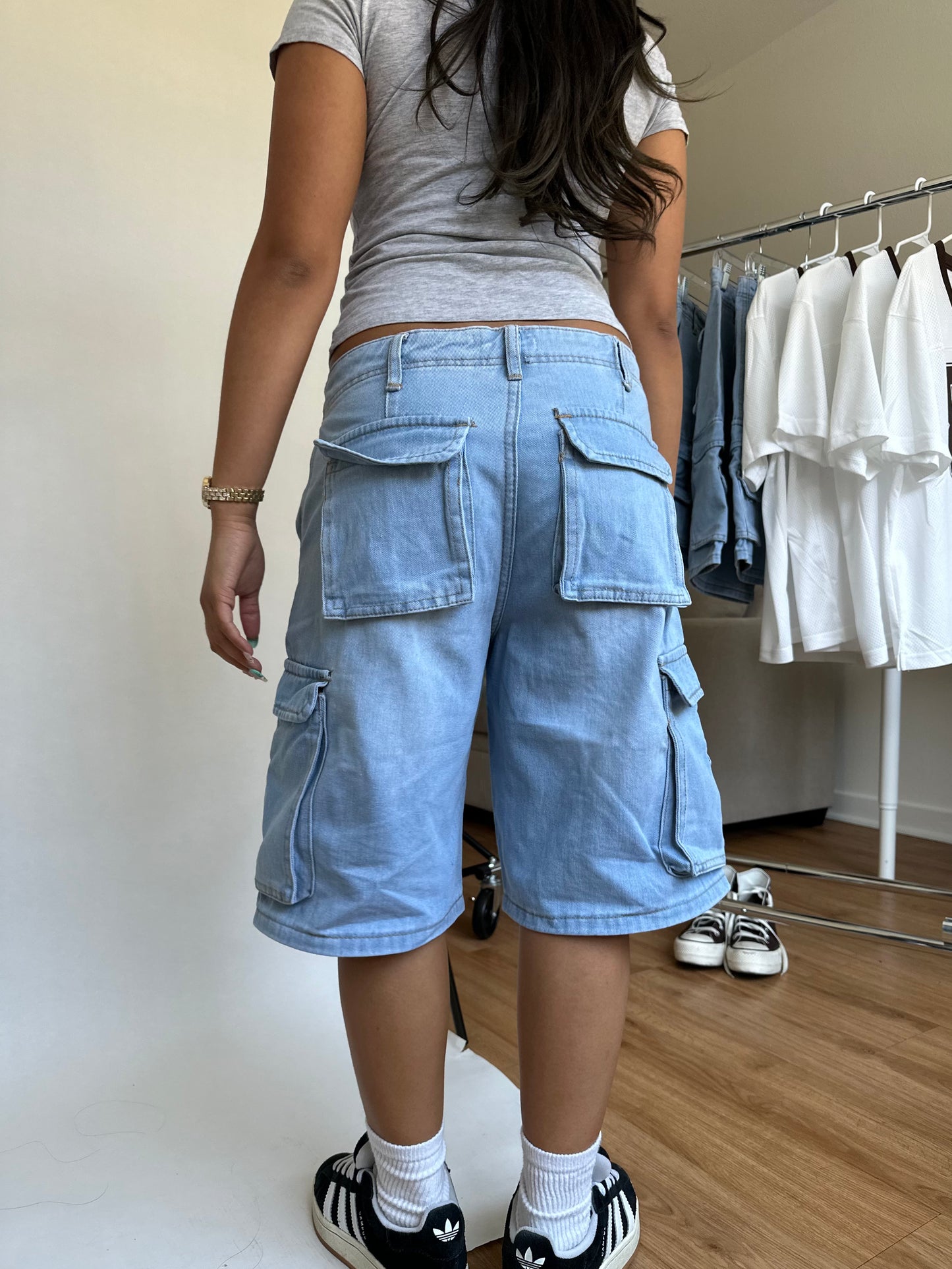 Low Rise Light Wash Denim Jorts