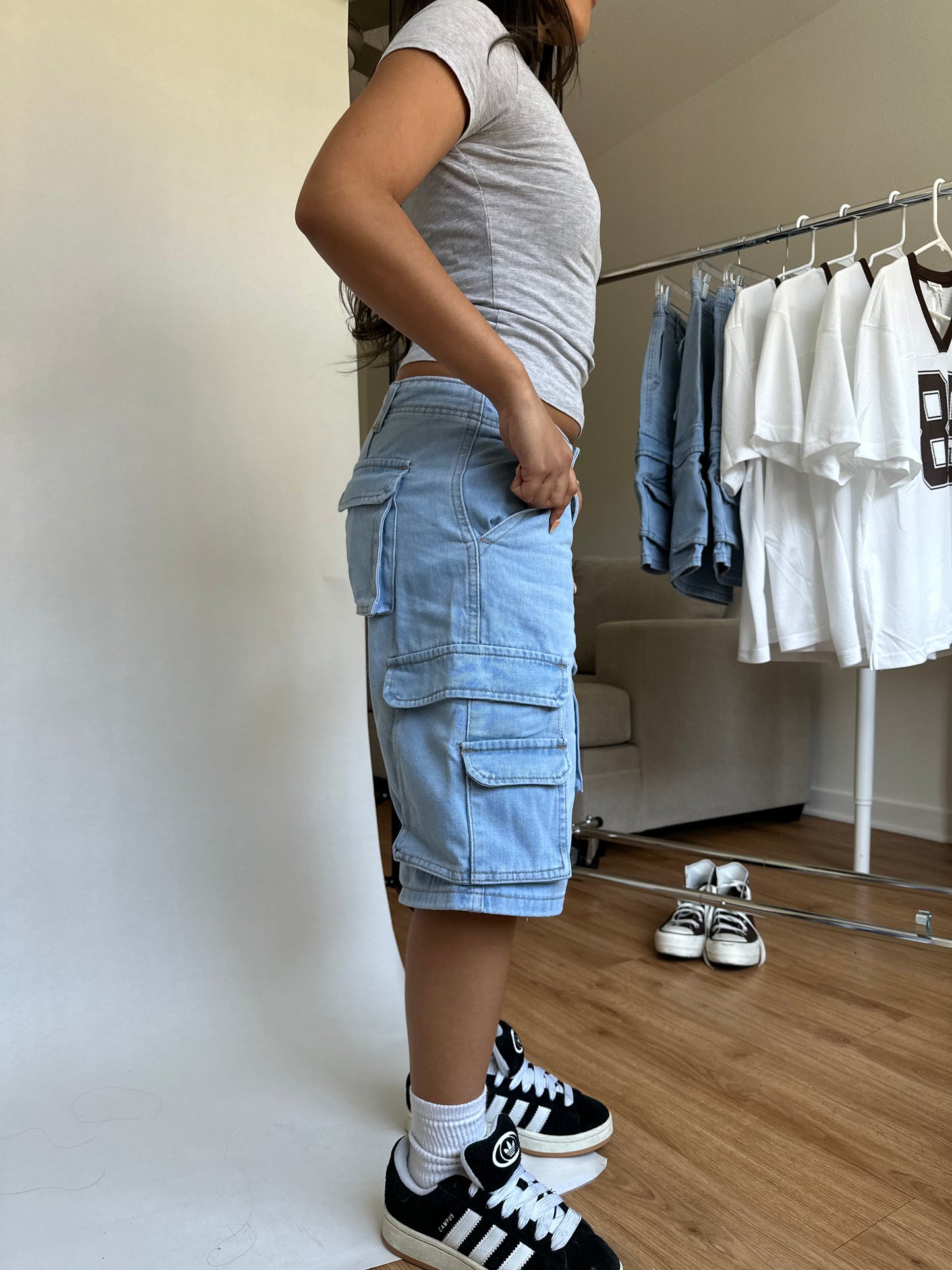 Low Rise Light Wash Denim Jorts