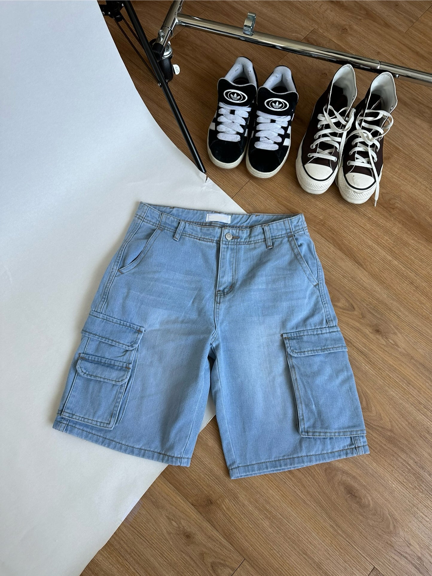 Low Rise Light Wash Denim Jorts