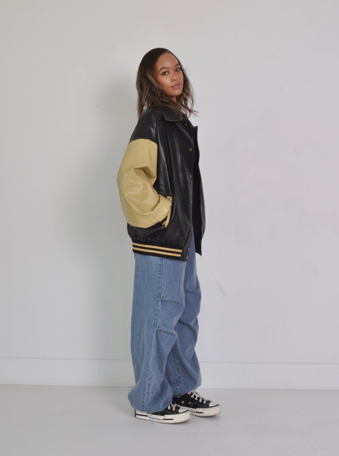 Oversized Black and Tan Varsity Jacket