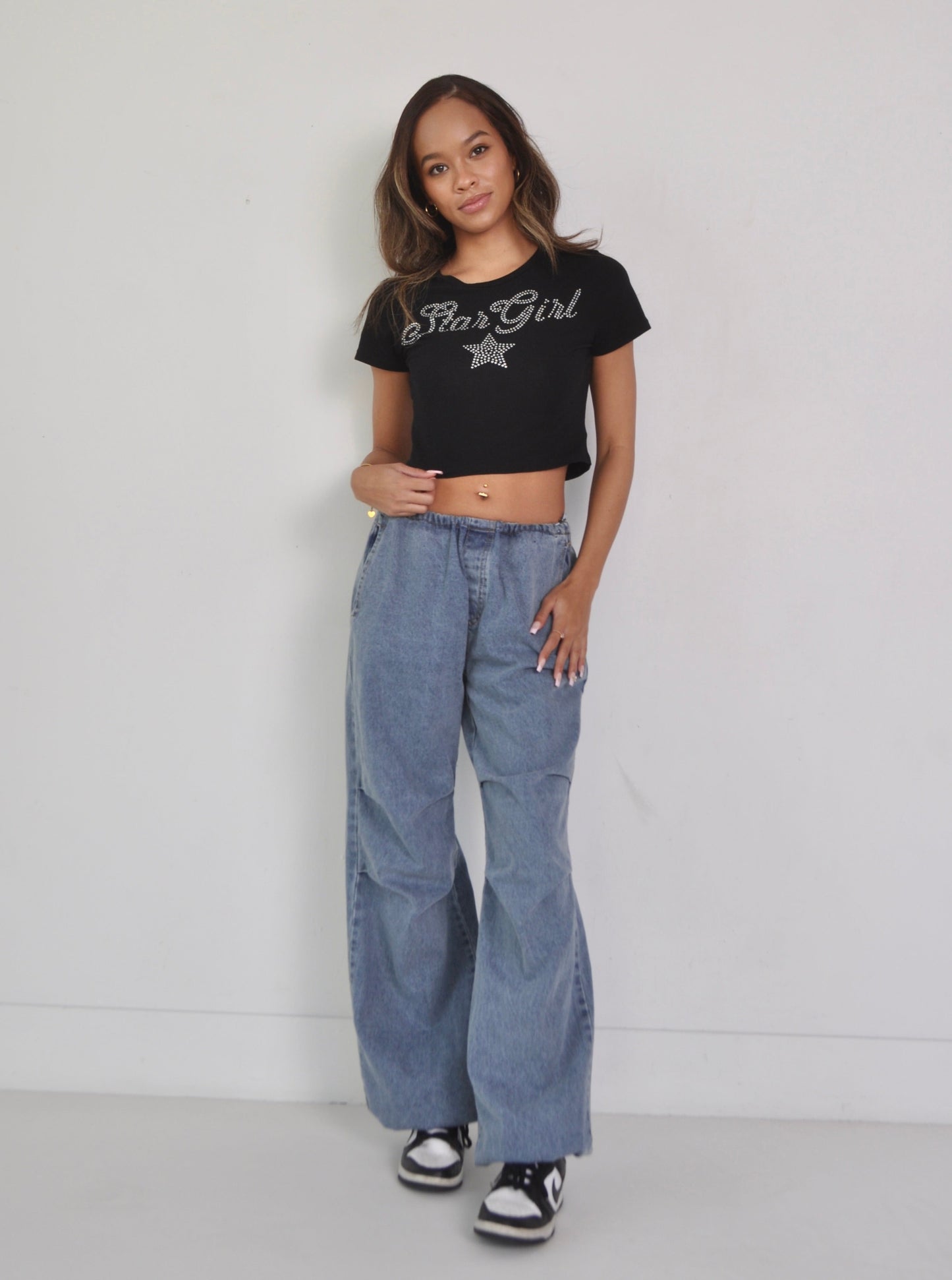 Relaxed Denim Parachute Pants