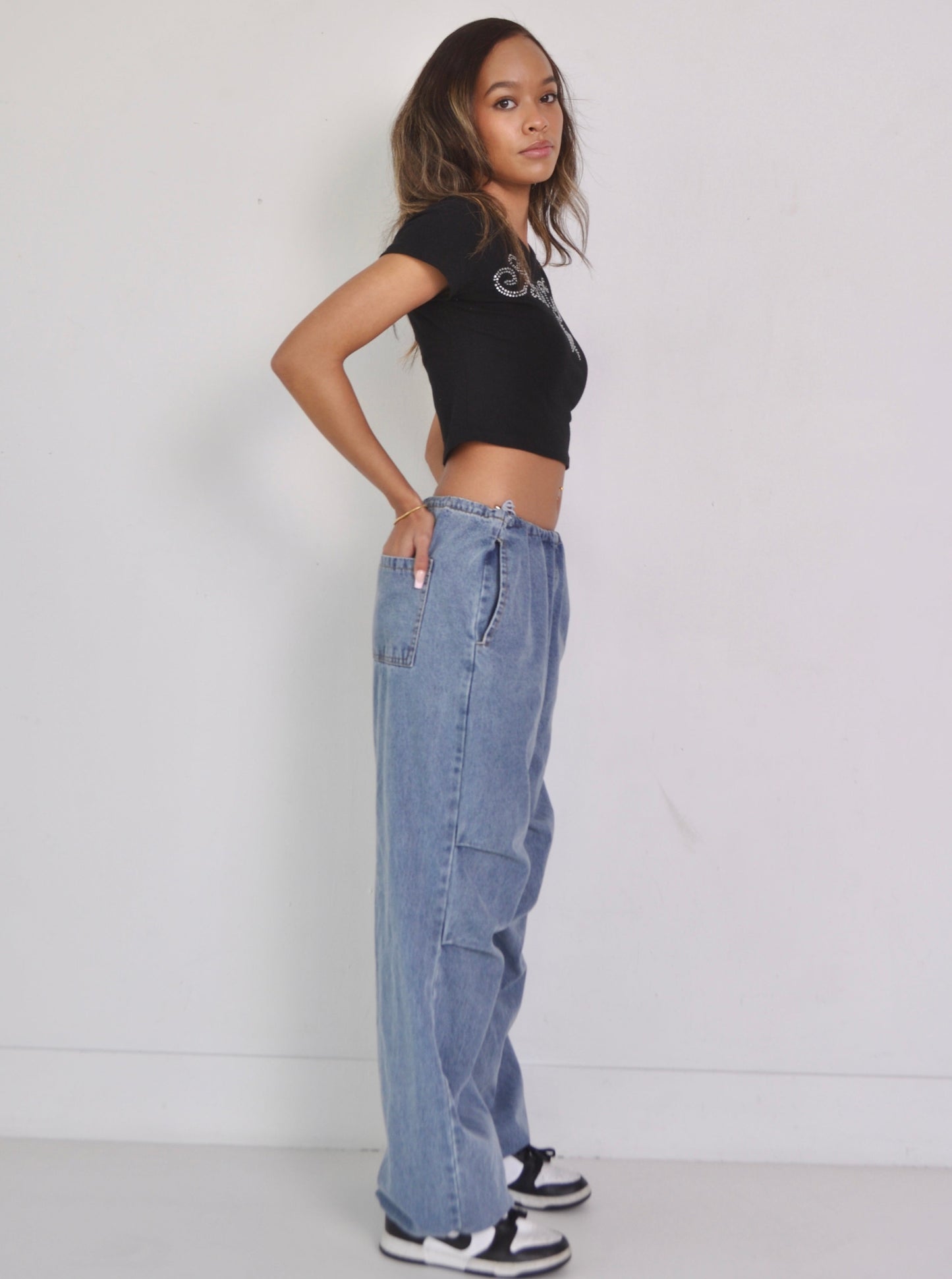 Relaxed Denim Parachute Pants