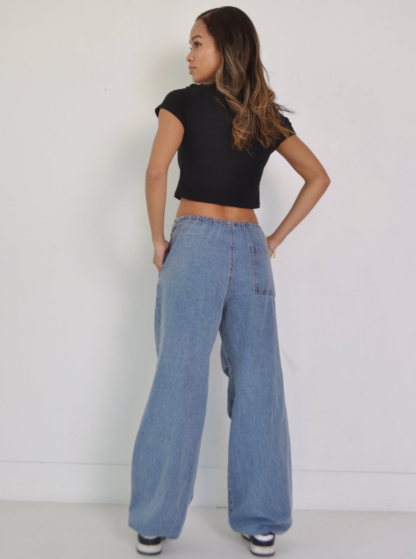 Relaxed Denim Parachute Pants