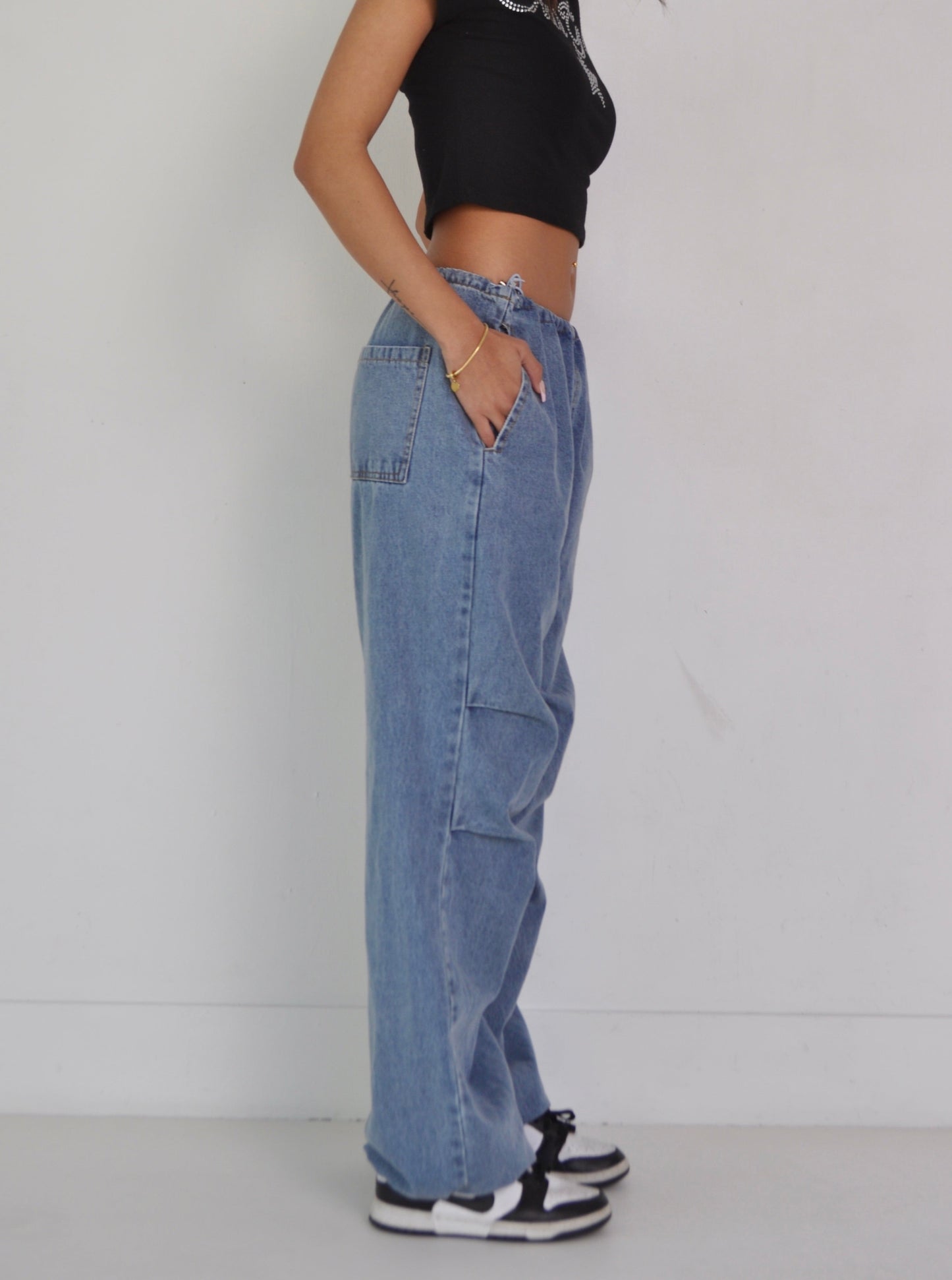 Relaxed Denim Parachute Pants