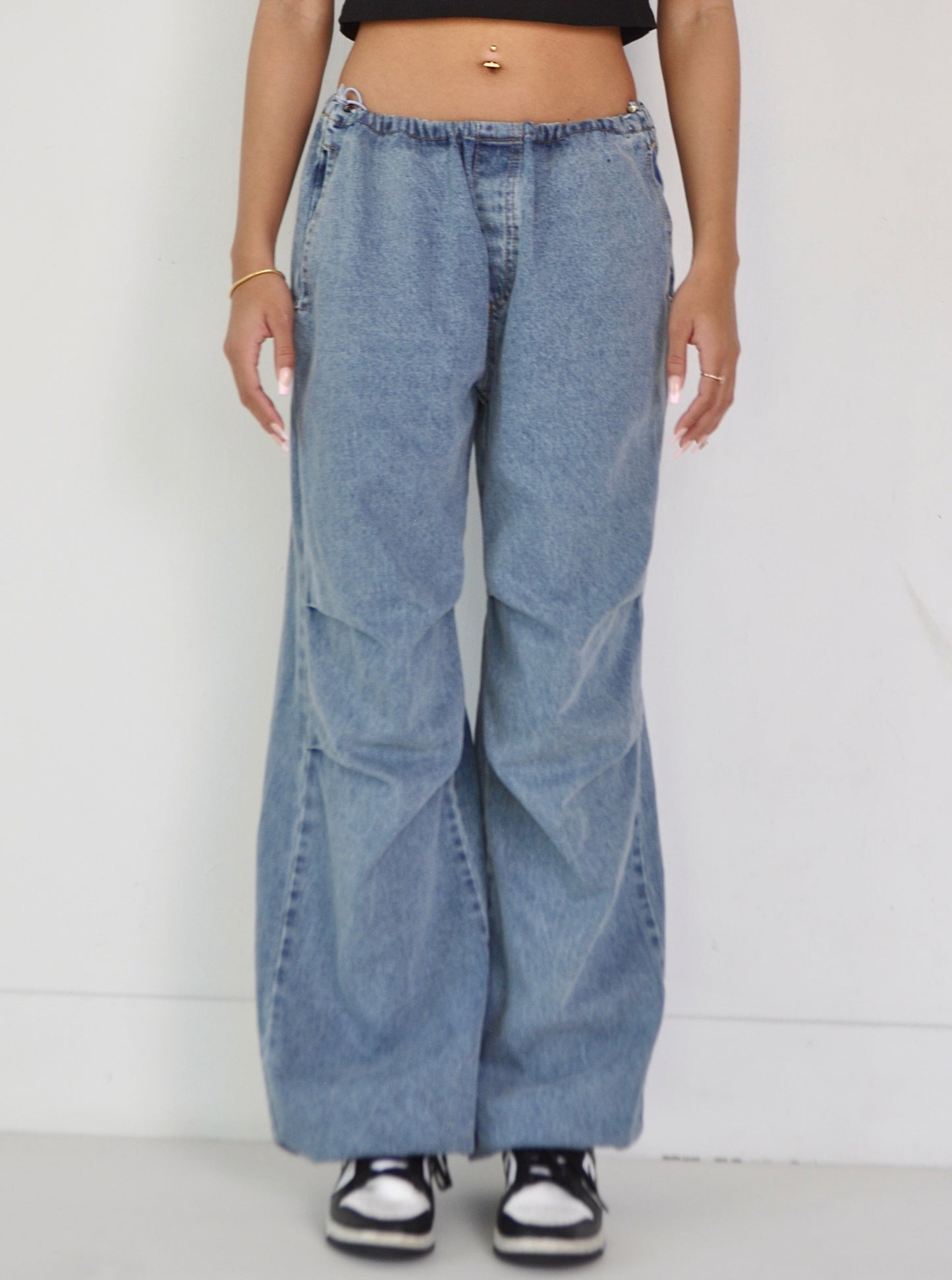 Relaxed Denim Parachute Pants