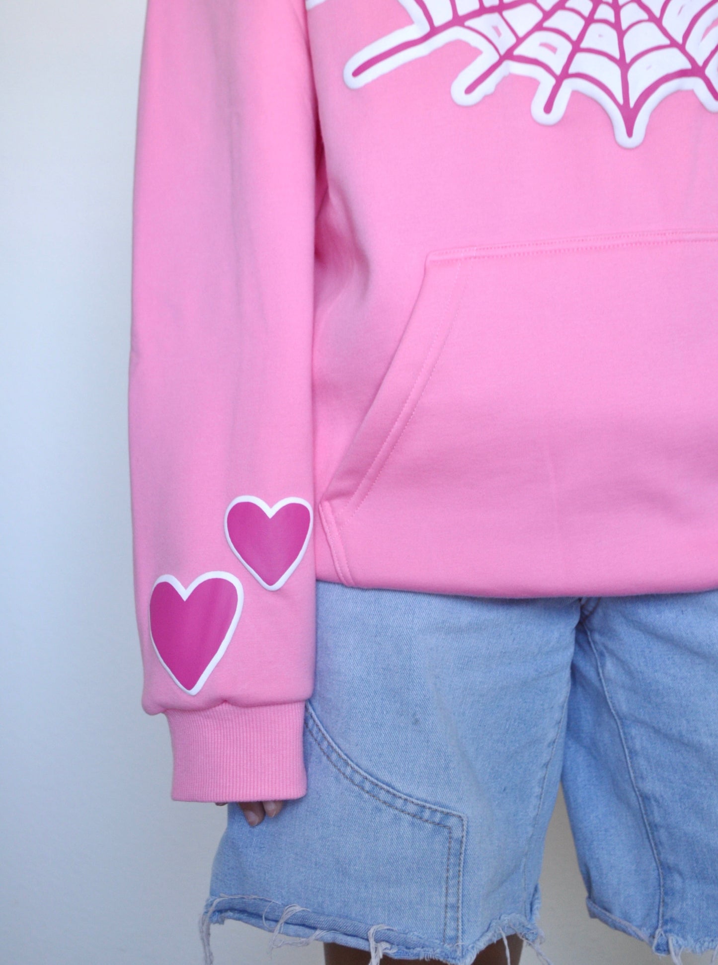 Pink Puff Print "Lovebug" Heart Spiderweb Hoodie