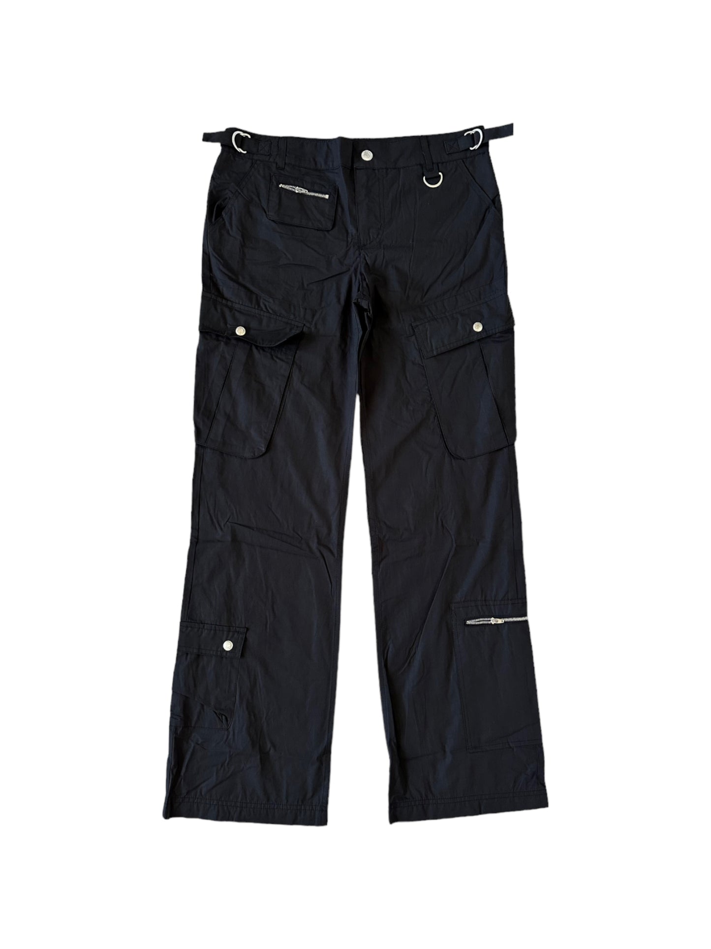 Black Low Rise Bootcut Cargo Pants