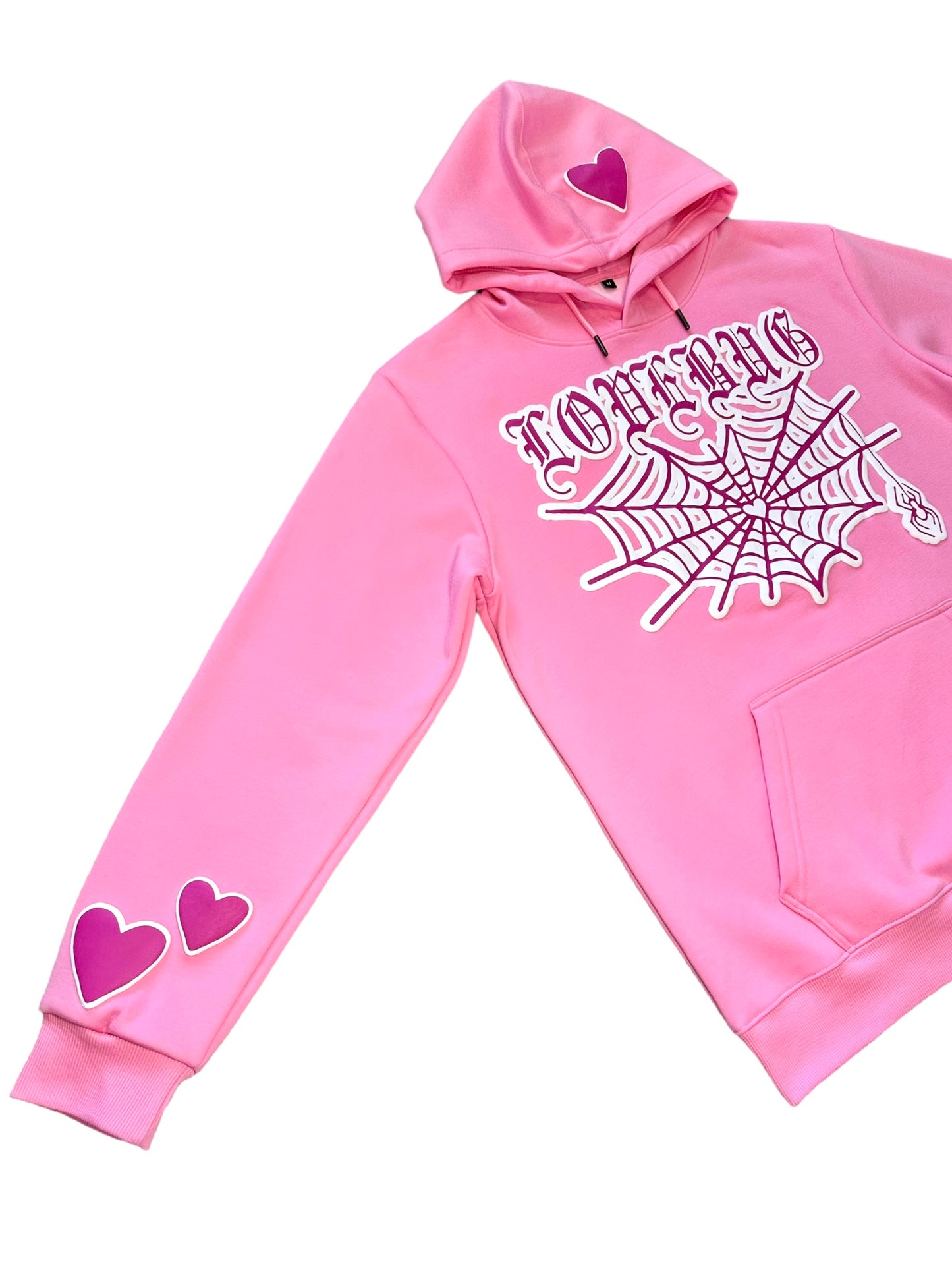 Pink Puff Print "Lovebug" Heart Spiderweb Hoodie