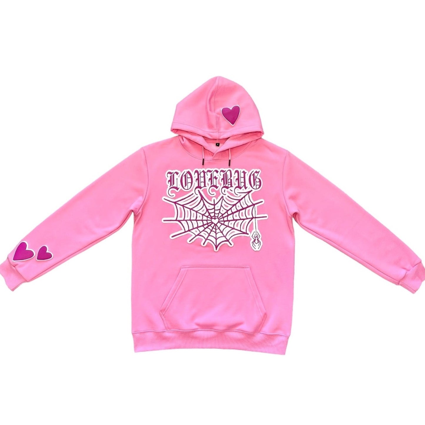 Pink Puff Print "Lovebug" Heart Spiderweb Hoodie