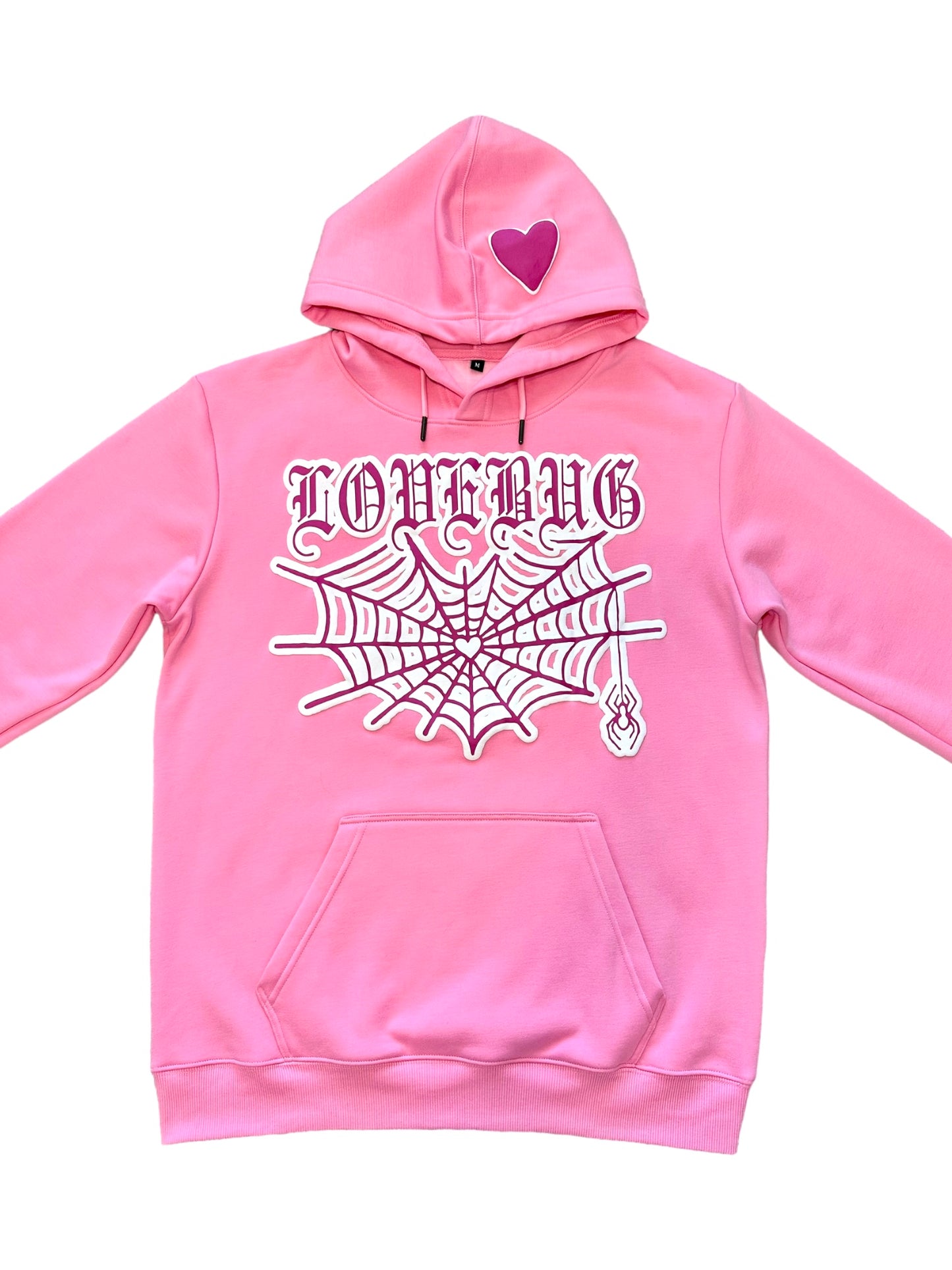 Pink Puff Print "Lovebug" Heart Spiderweb Hoodie