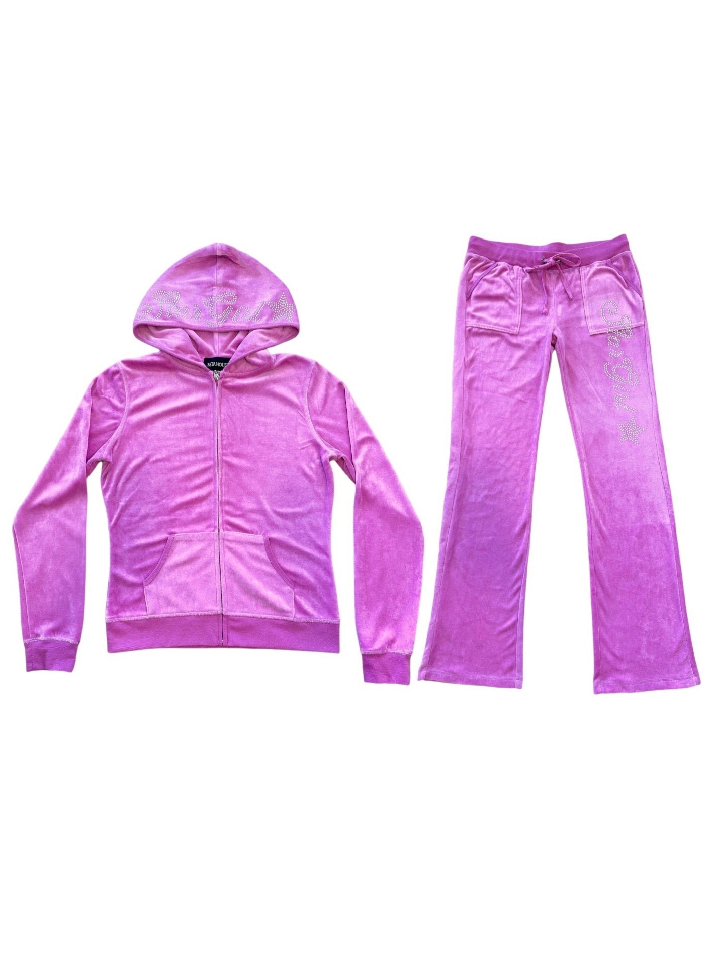 Pink "Stargirl" Velour Rhinestone Tracksuit (Runs Small, Size Up)