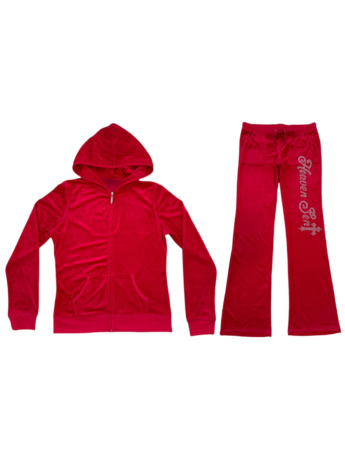 Red "Heaven Sent” Velour Rhinestone Tracksuit (Runs Small, Size Up)