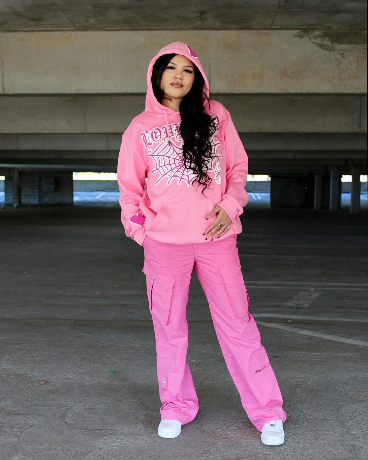 Pink Low Rise Bootcut Cargo Pants