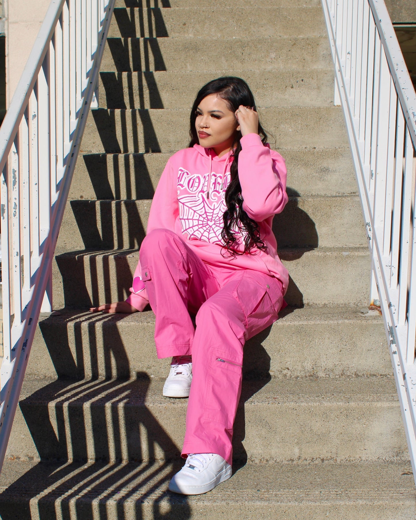 Pink Puff Print "Lovebug" Heart Spiderweb Hoodie