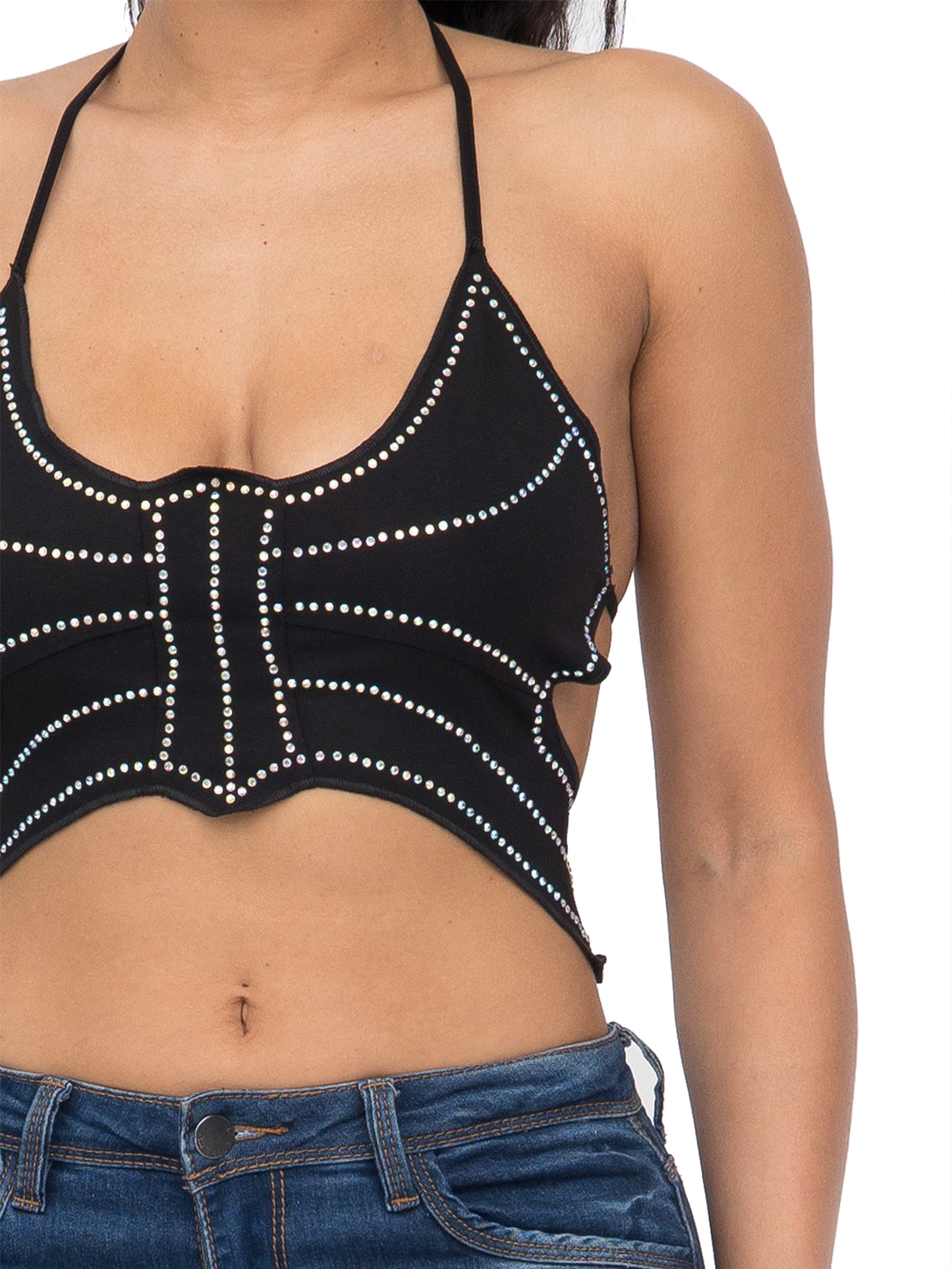 Rhinestone Butterfly Halter Crop Top