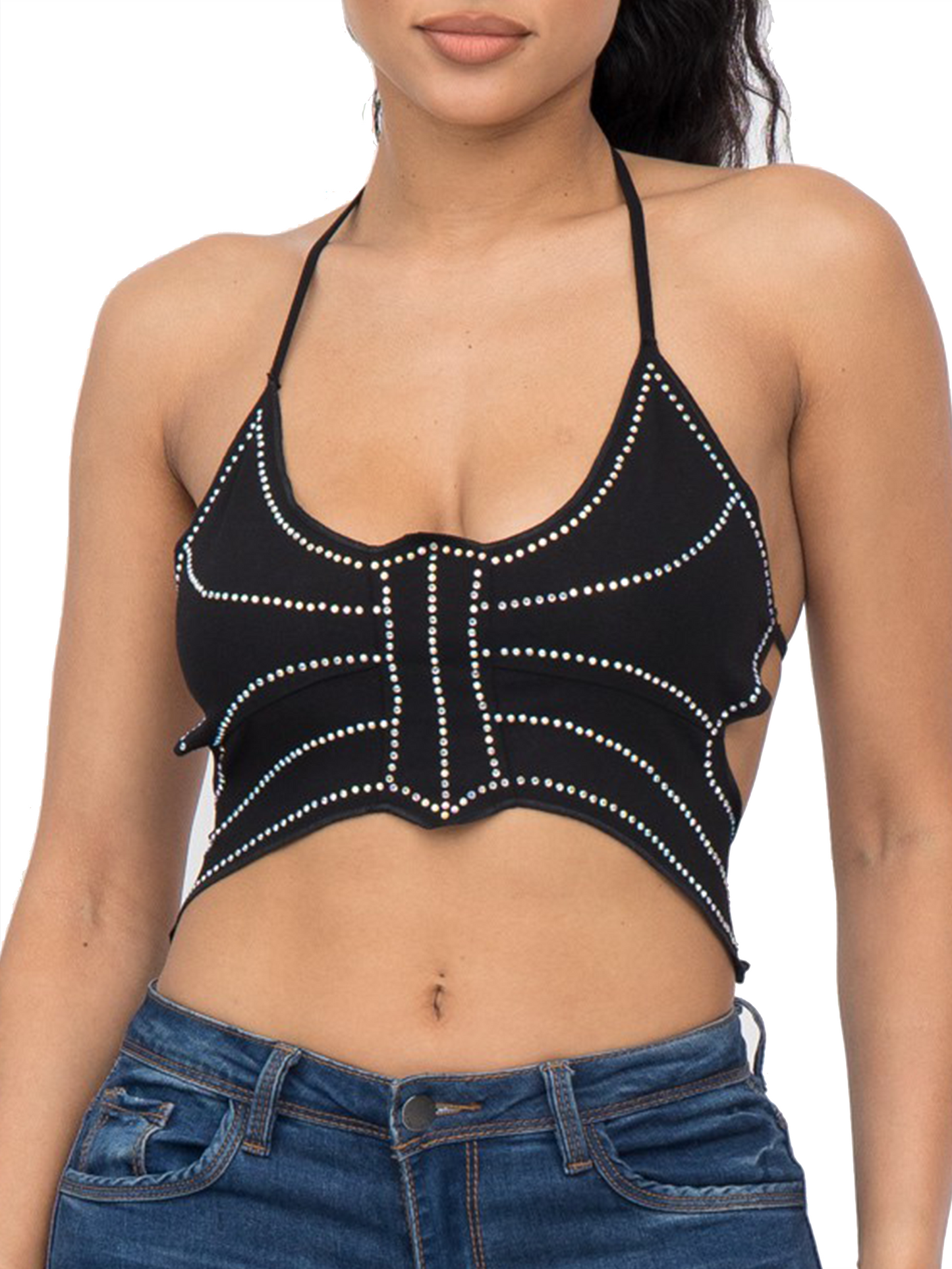 Rhinestone Butterfly Halter Crop Top