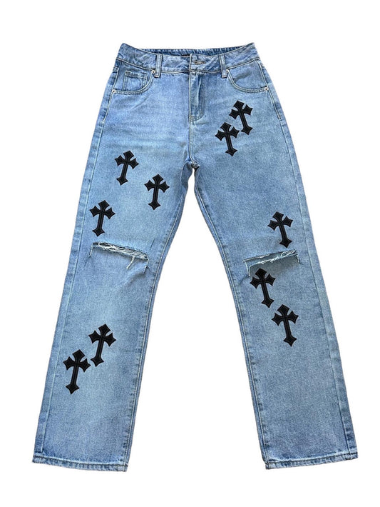 "Ble$$ed" Loose Fit Cross Jeans