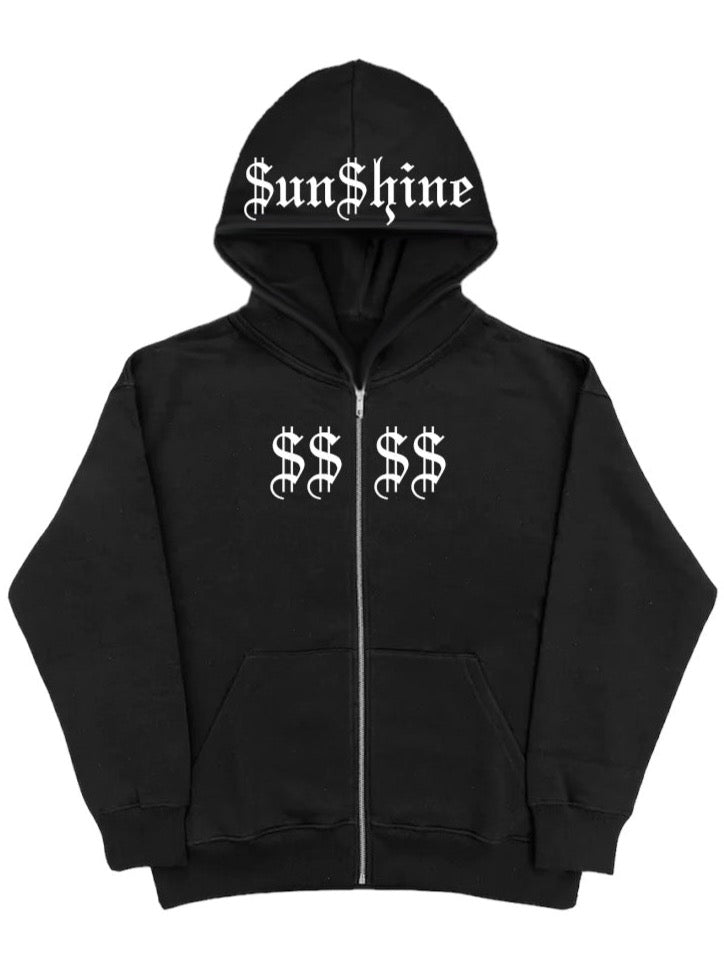 "$$$$" Black Zip Up Hoodie