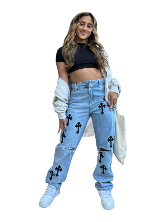 "Ble$$ed" Loose Fit Cross Jeans