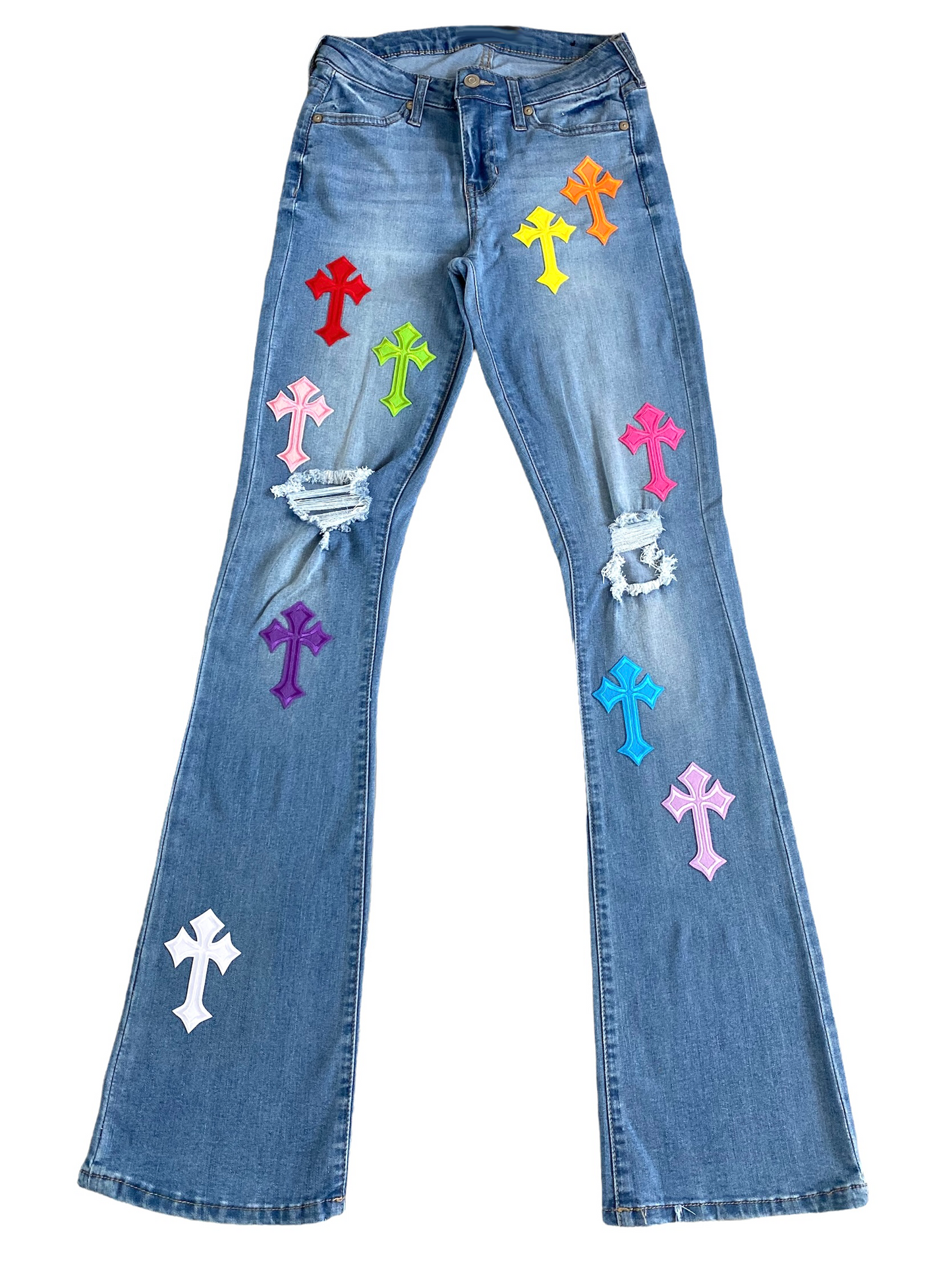 "Ble$$ed" Multicolor Cross Bootcut Jeans