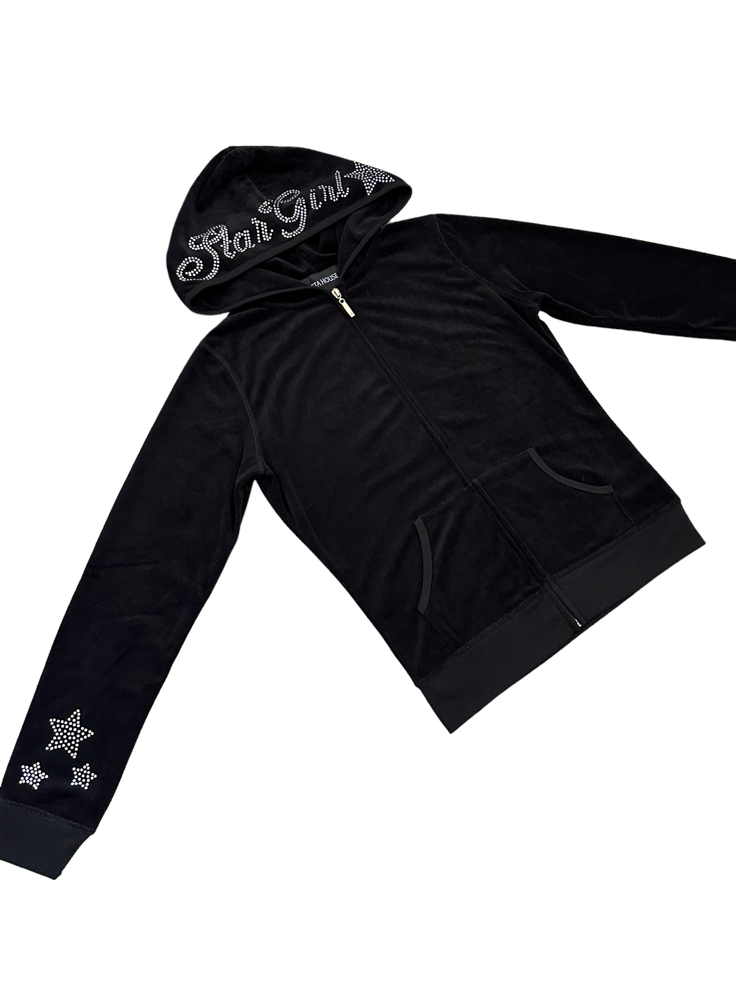 Black “Stargirl” Velour Rhinestone Tracksuit (Runs Small, Size Up)