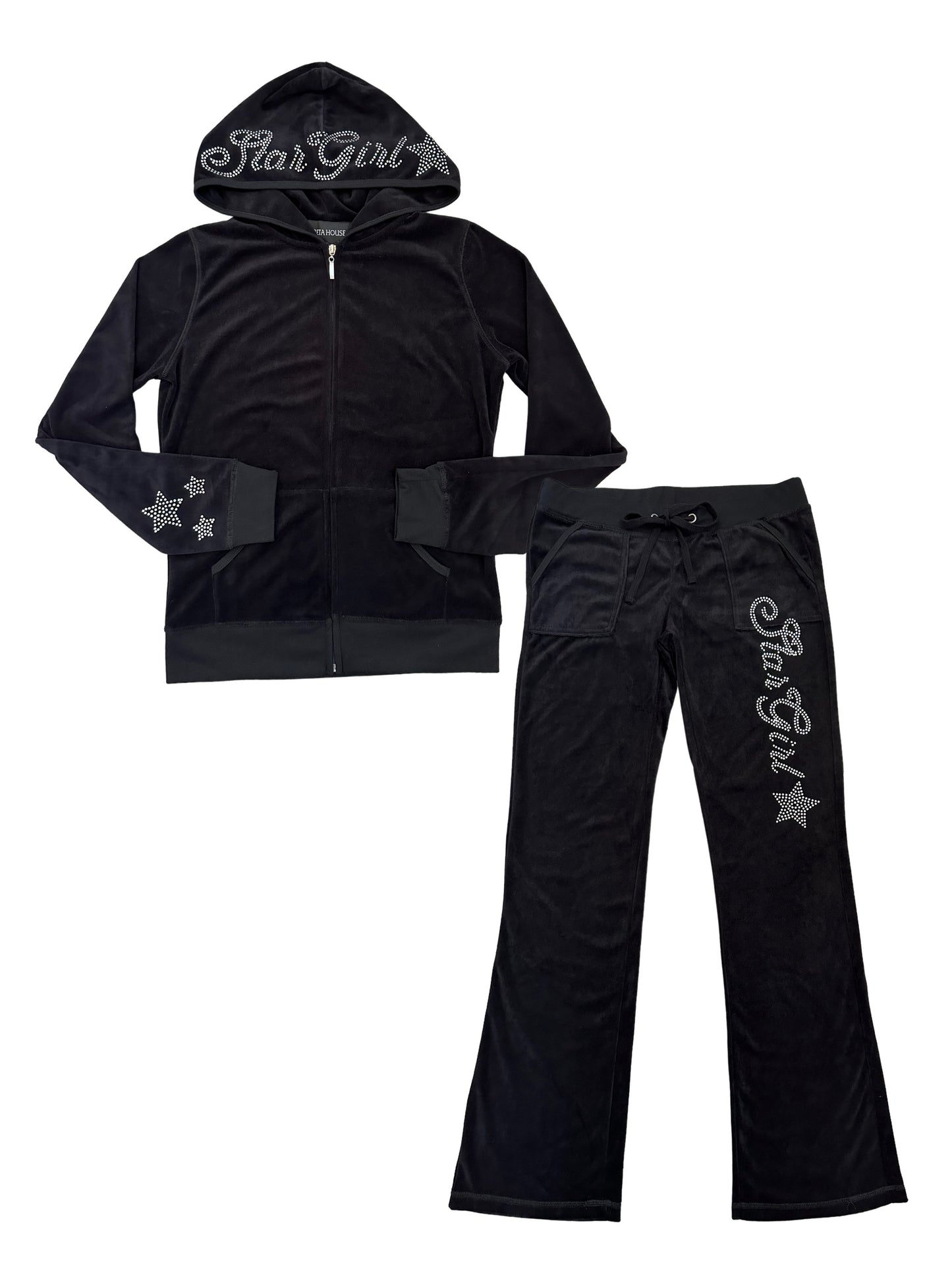 Black “Stargirl” Velour Rhinestone Tracksuit (Runs Small, Size Up)